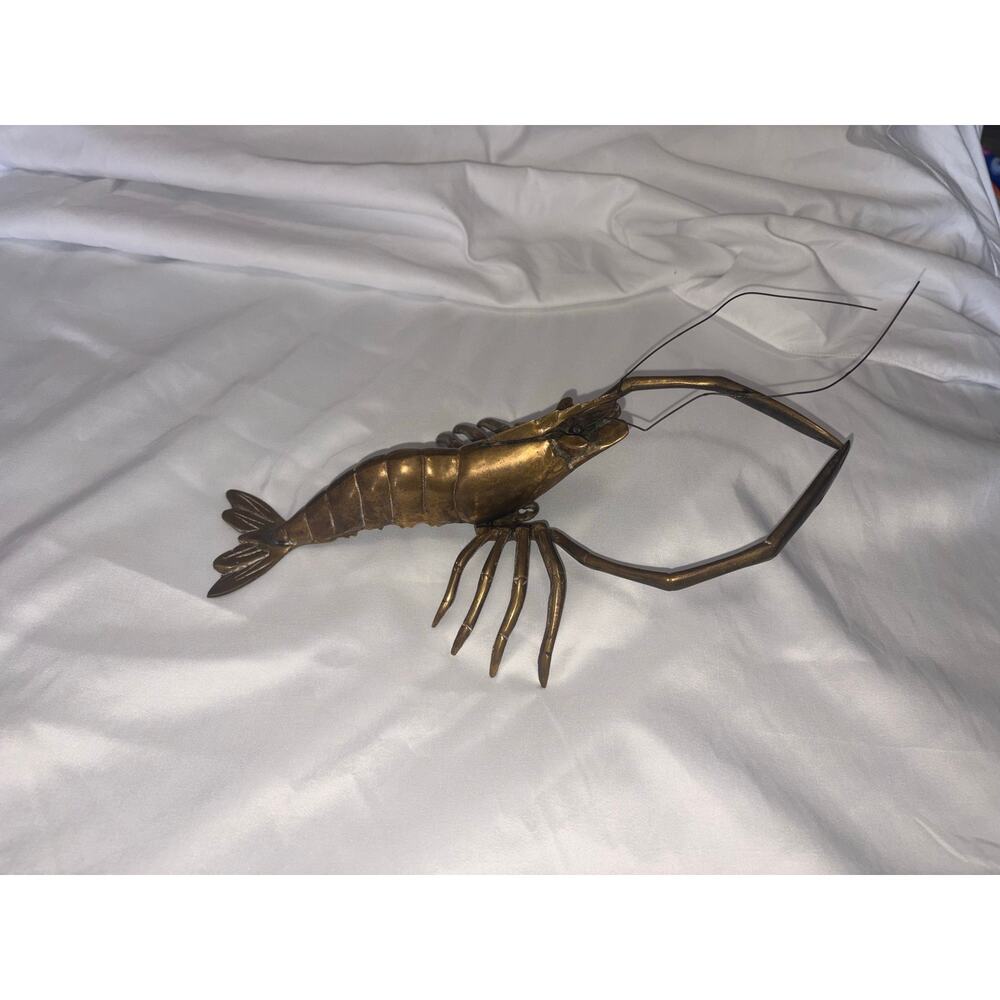 Vintage Bronze Spiny Lobster Wall Hanging 13" Brass Prawn Coastal Metal Decor